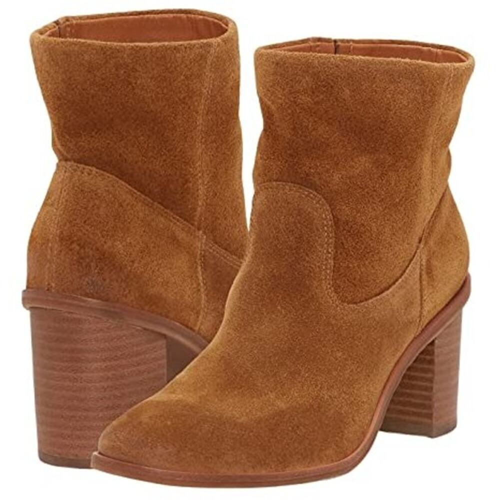 Lucky Brand Brown Jozelyn Almond-Toe Pull-On Leather Booties Women's Size 8.5‎